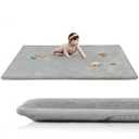 Huloo Sleep Baby Play Mat for Floor, 1.3" Thick Elasti-Foam 50"×74" Playpen Mat for Tummy Time, Water Repellent Soft Coral Velvet for Toddler, Infant, Kids, Non-Slip Backing Safe for Crawling(Light Grey)