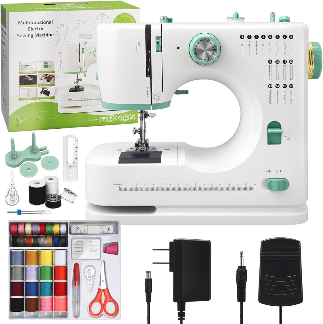 Mini Sewing Machine for Beginners with 32 PCS Threads Kit,16 Built-In Stitches, 2 Speed, Multifunctional Portable Sewing with Foot Pedal Small Sewing Quilting Machine (style_a)