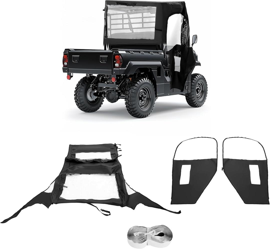 UTV Cab Enclosure Compatible with Kawasaki Mule 600, 610, 610 4x4, 610 4x4 XC(2015 & Older) Full Cab Cover Soft Doors w/ Zippered Windows Rear Panel for All-Weather Protection (Plastic Black)
