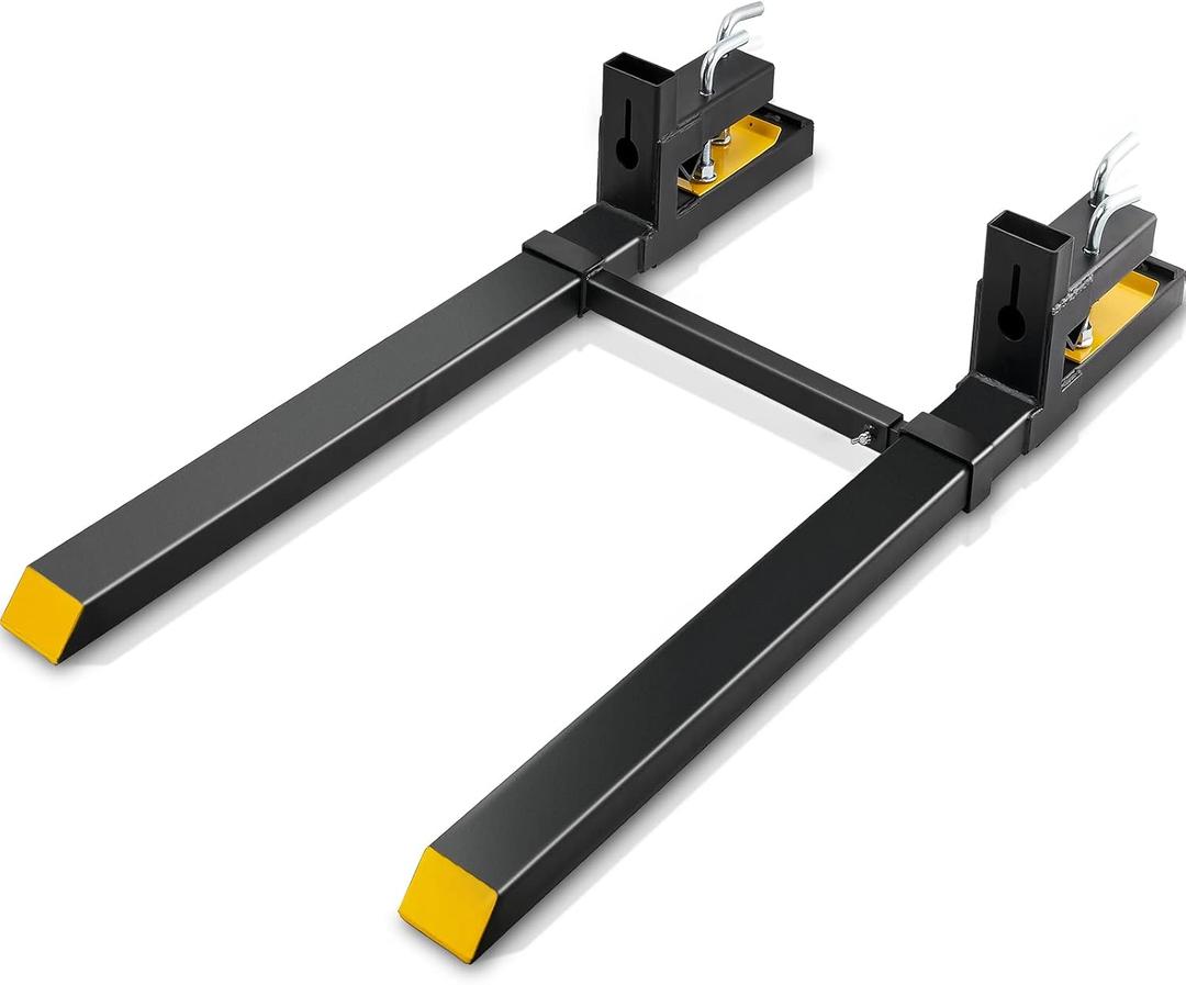 VEVOR Pallet Forks, 4000 lbs Clamp on Pallet Forks, 60" Total Length Heavy Duty Pallet Forks with Adjustable Stabilizer Bar, Tractor Bucket Forks for Loader Bucket Skid Steer Tractor
