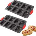 2 Packs 8 Cavity Non-Stock Mini Loaf Pan with Silicone Handle, Mini Bread Loaf Baking Pan Mini Brownie Pan Cheesecake Mould Rectangular Bar