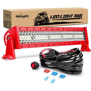 Nilight LED Light Bar 22Inch Triple Row Spot Flood Combo Lights Red Shell with Wiring Harness Kit for Fog Driving Work Lighting on Off-Road Truck SUV ATV UTV