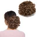 Benehair Messy Bun Hair Piece with Combs Clip in Bun Scrunchie Juva Bun Dish Fluffy Wavy Hair Updo Easy Stretch Big Chignon Short Ponytail Hairpiece for Women Light Brown 90g