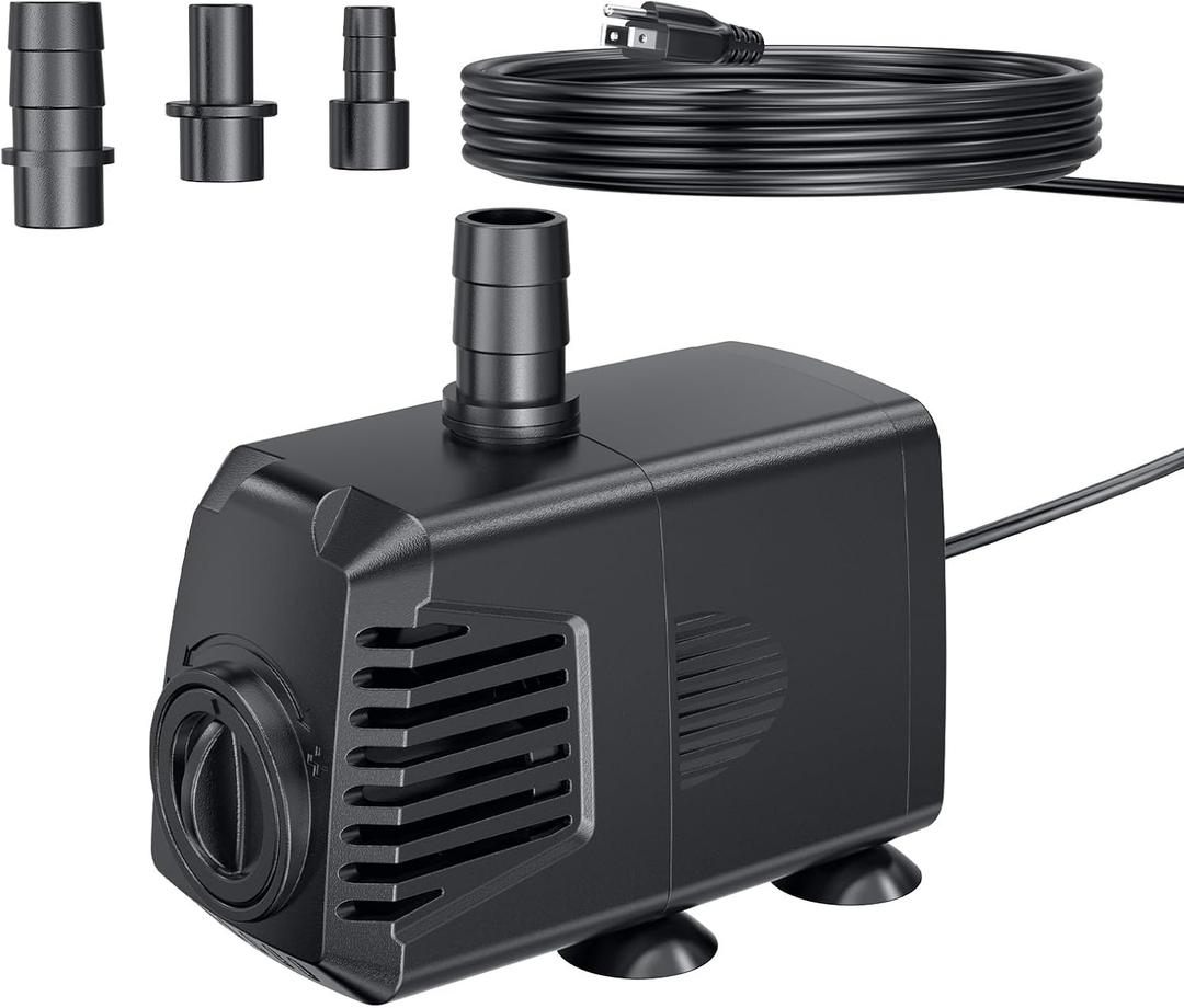 POPOSOAP 200GPH Submersible Pump(700L/H, 12W), Ultra Quiet Fountain Pump with Over Heating Protection & Filter Sponge 5.9ft High Lift for Pond, Fish Tank, Aquarium, Hydroponics, Waterfall Q102