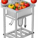 23"W Compact Utility Sink 18/8 Stainless Steel Portable Ergonomic Sinks with 4-Height Adjustable & 360 Swivel Faucet Laundry Room Kitchen Garage Outdoor BBQ RV Basement Hobby Room Bathroom