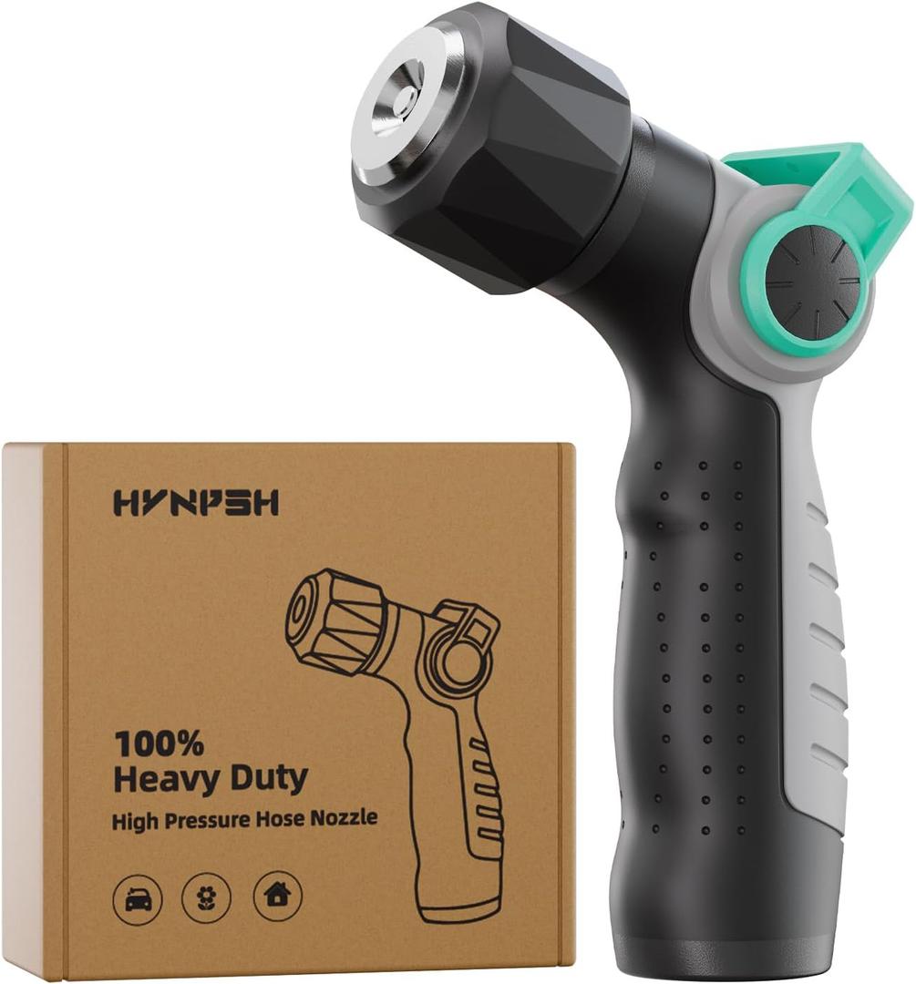 Garden Hose Nozzle Sprayer, 100% Heavy Duty Metal High Pressure Hose Nozzle with 4 Spray Patterns, Thumb Control On Off Valve for Lawn & Plant Watering, Car & Pet Washing