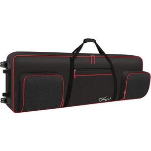 SNIGJAT 88 Key Keyboard Case with Wheels (Interior: 57.2"x18.2"x6.8"), Padded Rolling Piano Case with Adjustable Shoulder Straps and Sturdy Pull Handle, 88 Key Keyboard Gig Bag with 3-Pocket Storage