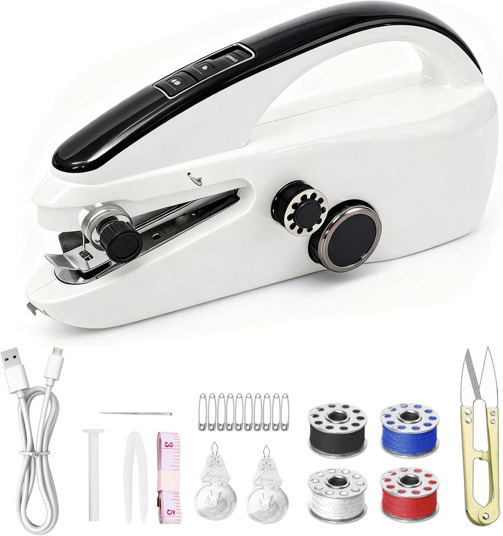 Portable Mini Sewing Machine with Dual Speed & Power Modes - Handheld Electric Sewing Machine for DIY, Quick Repairs, Travel - Beginner Friendly Cordless Fabric Stitcher with USB & Battery Options