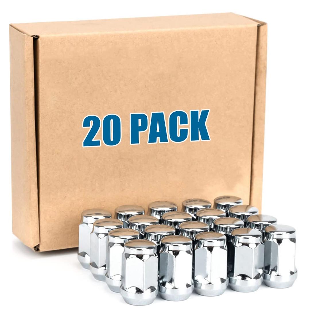 20pcs M12x1.25 Chrome Lug Nuts, 12mmx1.25 Wheel Nuts with 19mm(3/4") Hex Tuner, 1.38" Length with Cone Seat.