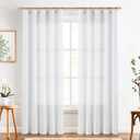 jinchan White Linen Curtains 84 Inchs Length Light Filtering Semi Sheer Curtains for Bedroom 2 Panel Set Farmhouse Drapes for Living Room 7FT Long, Rod Pocket/Back Tab 50W x 84L