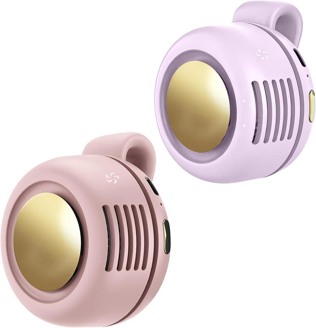 2 x Portable Clip-On Fan, Mini USB Rechargeable 360 Rotatable Fan, Personal Fan 3-Speed Silent Mini Bladeless Fans (Pink and Purple)