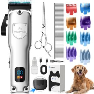 Dog Clippers for Grooming for Thick Heavy Coats, Professional Pet Grooming Clippers Supplies Kit Low Noise Rechargeable Stainless Steel Hair Trimmer with Ceramic Blade for Dogs Cats Animals (Silver)