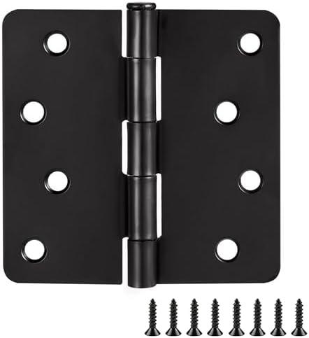 Design House Interior Door Hinges, 4.0 in. x 4.0 in., Rounded, 1/4-in. Radius, Steel, Pre-Lubricated, Door Hardware, Matte Black, 10-Pack, 188953