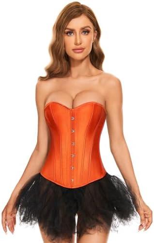 LEACOOLKEY Women Lace-up Bustier Corset Top Sexy Overbust Body Shapewear Waist Cincher Corset L