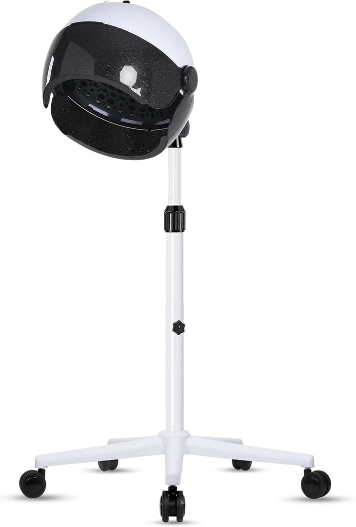 Hooded Hair Dryer, Professional Hood Dryer on Wheels, Sit Under Dryer, Standing Hair Dryer, White