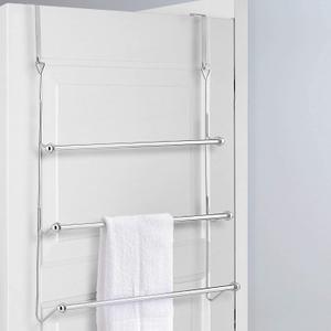 MyGift 3 Tier Over The Door Towel Rack for Bathroom, Over The Door Bath Towel Bar, Hand Towel Holder, Behind Shower Door Drying Rack for Laundry, Chrome-Plated (Silver)