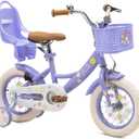 Girls Bike with Basket for Toddlers and Kids Aged 3-14, 12 14 16 18 Inch with Training Wheels, 20 Inch with Kickstand & Rear Rack, Princess Style Bicycle with Doll Seat & Daisy Prints for Gift (Purple)