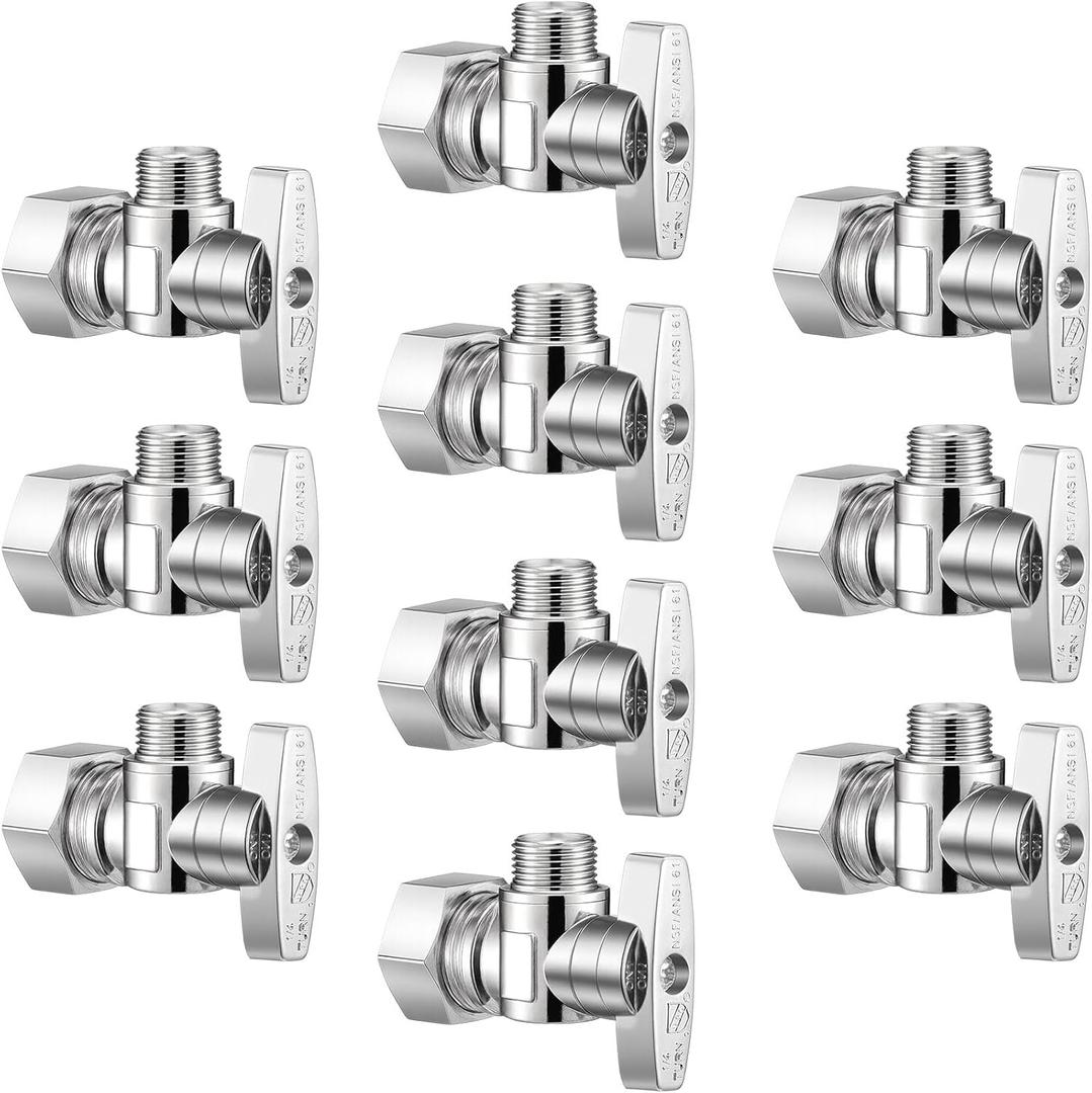 10 Pack Angle Stop Valve,1/4 Turn Water Shut Off Valves,1/2" Nominal (5/8" OD) Compression Inlet x 3/8" OD Compression Outlet Shut-off Valve for Sink, Bathroom, Toilet, Kitchen, Laundry Plumbing