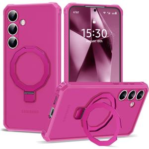 XIQI Designed for Samsung Galaxy S25 6.2'' with Camera Lens Protector & Magnetic Ring Stand [Military-Grade Protection] Translucent Shockproof Phone Case for Men Wowen,Hot Pink