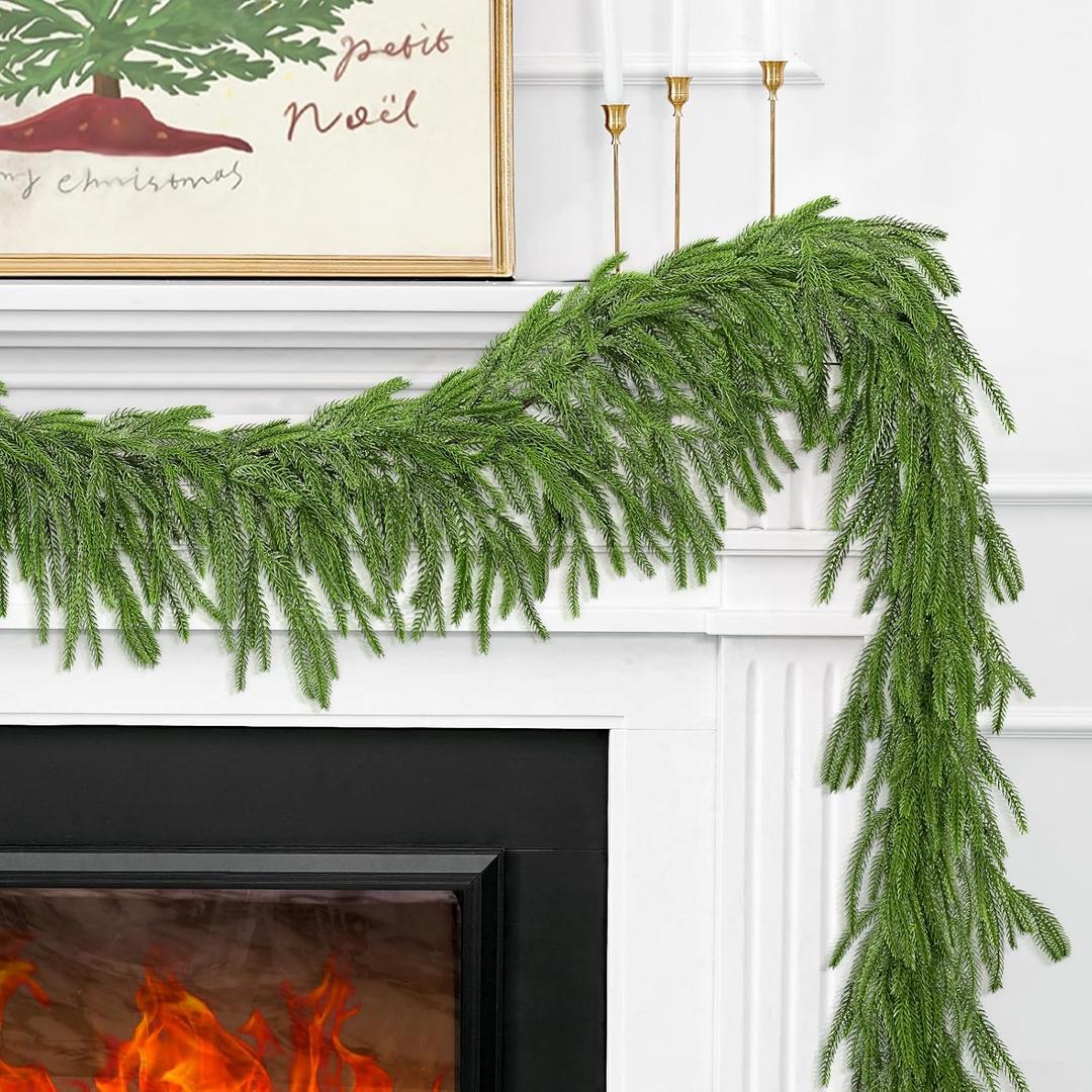 1 Pcs 6FT Christmas Norfolk Pine Garland,Realistic Cedar Garland Artificial Pine Cypress Vines,Greenery Garlands for Holiday Xmas Indoor Mantle Decor