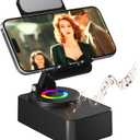 Cell Phone Stand with Wireless Bluetooth Speaker, LED, Anti-Slip Base HD Surround Sound,Perfect for Home/Outdoor with Bluetooth Speaker for Desk Compatible with iPhone/ipad/Android,Gifts for Men Women (Black-1)