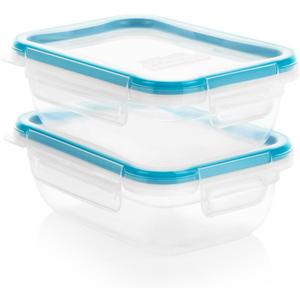 Snapware Total Solution 2-Pack (3-Cup) Plastic Food Storage Containers Set, Leakproof & Airtight Locking Lids Rectangular Tupperware, Non-Toxic BPA-Free Lids, Microwave Dishwasher Freezer Safe
