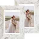 Hongkee 5x7 Picture Frame Set of 2, Made of Real Glass and Distressed White Wooden Frame - Display Pictures 4x6 with Mat or 5x7 Without Mat, 5 by 7 Photo Frame for Wall or Tabletop Display