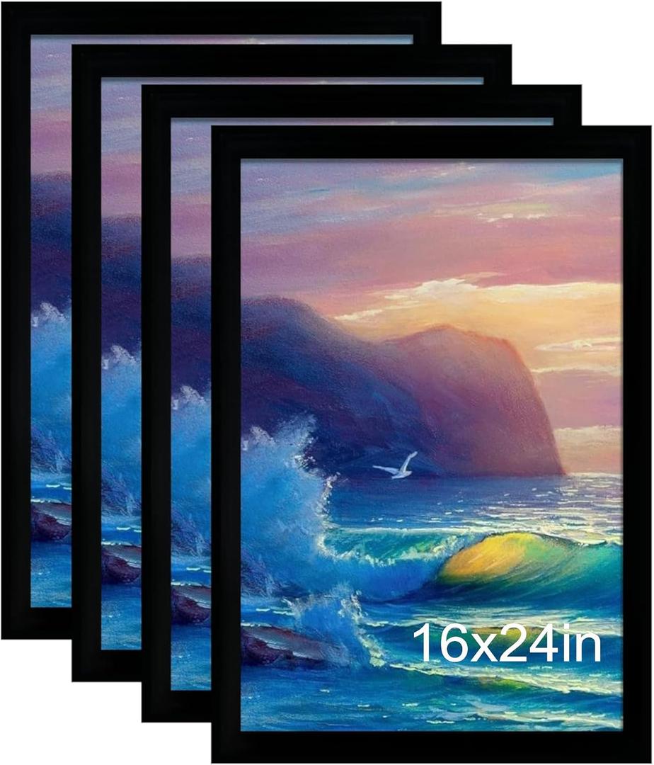 SESEAT 16x24 Picture Frame 4 Pack, Wall Hanging Poster Frames, Black