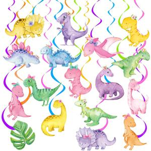 Dinosaur Birthday Party Hanging Swirls 20pcs Pastel Dinosaur Birthday Decorations for Girls Dino Theme Party Foil Ceiling Swirls Decorations Baby Shower Supplies