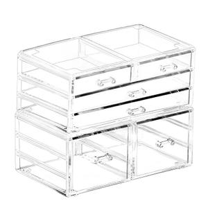 Cq acrylic 2 Pack Clear Stackable Storage Drawers for Vanity,Stackable 6 Drawers Desktop Organizer With Drawers,Cute Desk Storage for Office,Jewelry,Hair Clip,Beauty,Skincare and Make Up Organizers (2 Small,2 long,2 High Drawers)