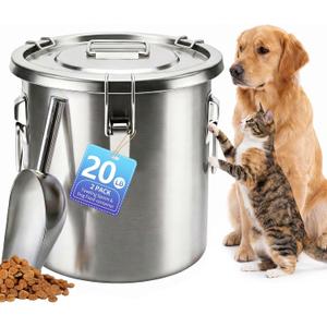 20LB Stainless Steel Dog Food Storage Container with Lid & Scoop, Large Dog Food Storage Container for Dry Pet Food, Metal Dog Food Container, Pet Food Storage Container for Kibble