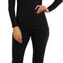 Sampeel Thermal Underwear for Women Long Johns with Fleece Lined Long Sleeve Shirt Legging Lounge Set Cold Weather Top Bottom (Black, XL)