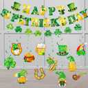 27PCS St. Patricks Day Decorations, St. Patricks Decor Happy Shamrock Patricks Day Banner Garlands Clover Hanging Swirls Irish for Home Store Saint Patrick Party