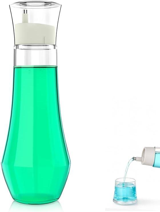 LDSK Glass Mouthwash Dispenser, 8.8OZ Mouth Wash Container Bottle with Lid Cup, Small Clear Refillable Mouthwash Dispenser Decanter for Countertop/Bathroom/OfficeProtect oral hygiene. (1)