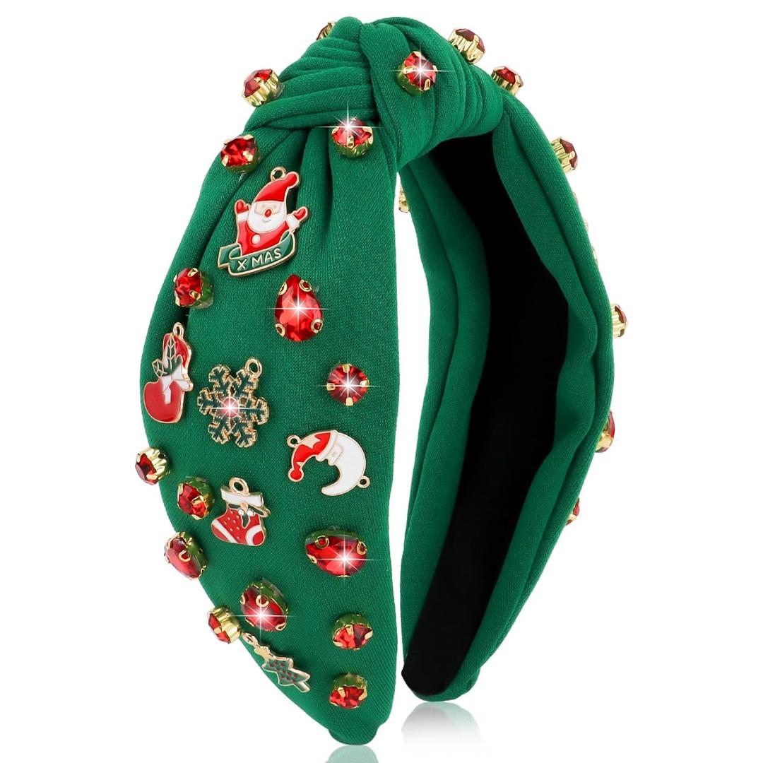 TIOSRU Green Christmas Headband for Women Girls,Christmas Tree Headbands for Women Knot Headband Holiday hairbands for Girls Gift