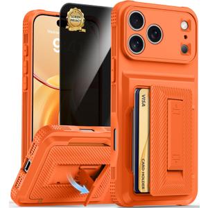 for iPhone 17 Pro Max Case Wallet with Card Holder (4-5Cards) +1 Privacy Screen Protector,[RFID Blocking][Kickstand][Military Drop Protection] Full Camera Protection Wallet Case for iPhone 17 Pro Max (Orange)