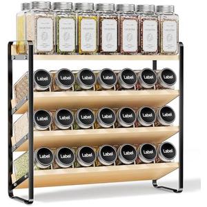MUDEELA 4 Tier Spice Rack Organizer for Cabinet, Wooden Vertical Spice Shelf, Seasoning Organizer for Countertop, Kitchen, Pantry, Freestanding, 13.4" W × 11.2" H (No Jars Included), Black