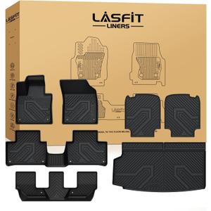 LASFIT Floor Mats & Cargo Mat & Backrest Mats for Volvo XC90 2016-2026 (Only for 7 Seats &T8 PHEV) All Weather TPE Mats Custom Fit Floor Liner for XC90 1st&2nd&3rd Row Car Mats & Cargo Liner, Black