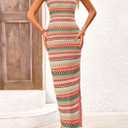 PRETTYGARDEN Womens Maxi Tank Spring Dress Sleeveless Crew Neck Striped Side Slit Casual Long Bodycon Dresses (Pink)
