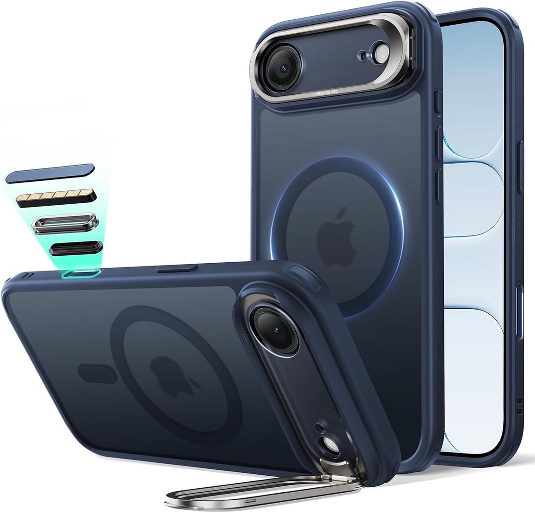 ESR for iPhone Air Case with Stash Stand, Camera Control Cover Compatible with MagSafe, Military-Grade Drop Protection Magnetic Phone Case for iPhone 17 Air, Scratch-Resistant Back Cover,Frosted Blue