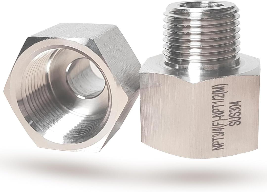 3/4 Inch Female to 1/2 Inch Male Reducer Adapter, 304 Stainless Steel NPT Thread Reducing Pipe Fittings Adapter, 1/2" MNPT X 3/4" FNPT Reducer Pipe Extension Connector(1/2 Male X 3/4 Female)