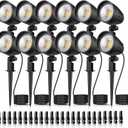 MEIKEE 7W LED Landscape Lights, 12V/24V Low Voltage Landscape Lighting IP66 Outdoor Spotlights Warm White Garden Lights with Connectors for Pathway Yard Patio 12 Pack