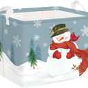Clastyle Rectangular Snowman Christmas Basket Large Blue Winter Snowflake Shelf Basket Clothes Toy Book Gift Nursery Basket Collapsible Wrap Ornament Storage