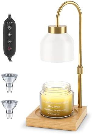 Candle Warmer Lamp with Timer - Upgraded Wax Warmer Lamp with Dimmable, Adjustable Height - Electric Candle Burner for Any Size Jar, Ideal Gift (White)