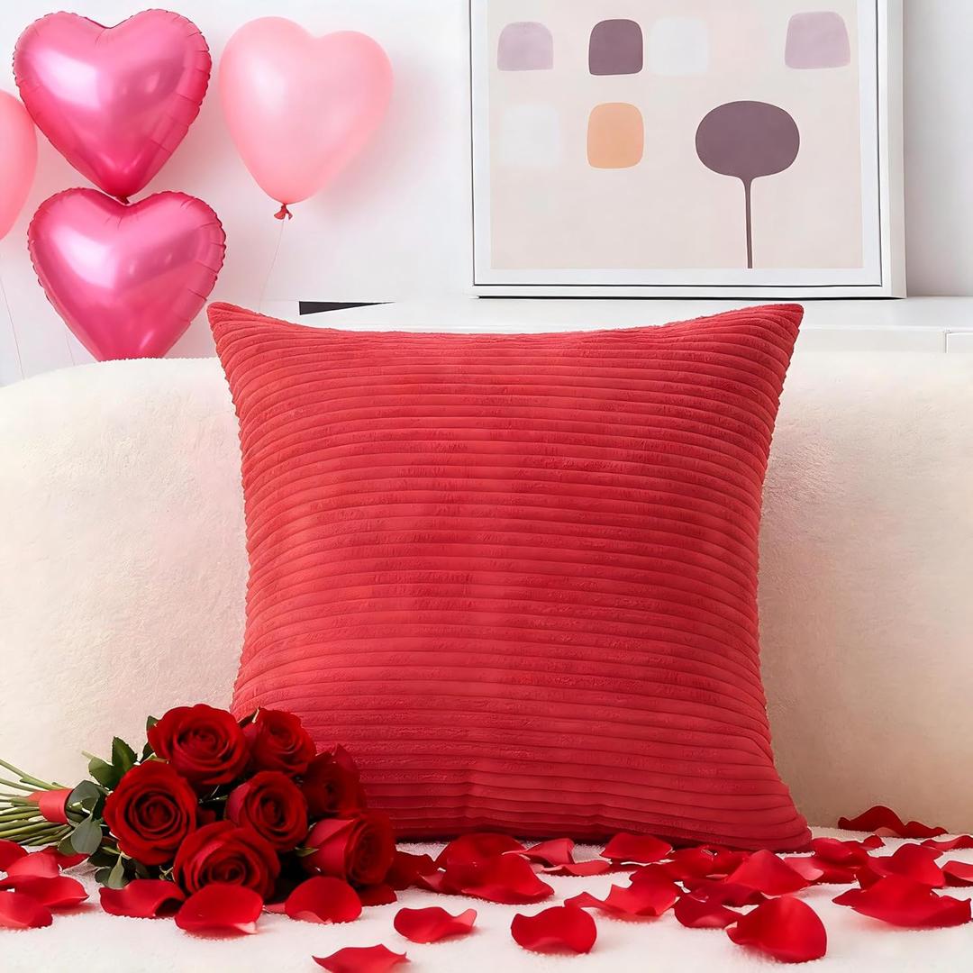 Home Brilliant Red Throw Pillow Cover Decorative Plush Pillowcase 20x20 Soft Corduroy Accent Pillow Cover for Wedding Valentines Decorations, 20 x 20 inch (50cm), Red