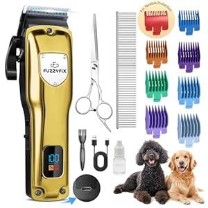 FuzzyFix Dog Clippers for Grooming for Thick Heavy Coats, Professional Pet Grooming Clippers Supplies Kit Low Noise Rechargeable Stainless Steel Hair Trimmers with Ceramic Blade for Dogs Cats Animals