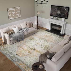 9x12 Feet Large Vintage Oriental Rug, Extra Heavyweight Low Pile Carpet | Massive Dense Flat Weave for Open Concept Living Room, Dining Room | Floor Safe Non-Slip, No Marks, Traditional Design (Orange)