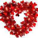 2 Pcs Valentine s Day Wreaths with Lighted- 14'' Heart Wreaths for Front Door Valentines Decorations Heart Shaped Tinsel Wreath and 20 LED Light for Wedding Proposal Engagement Party(Elegant Style)
