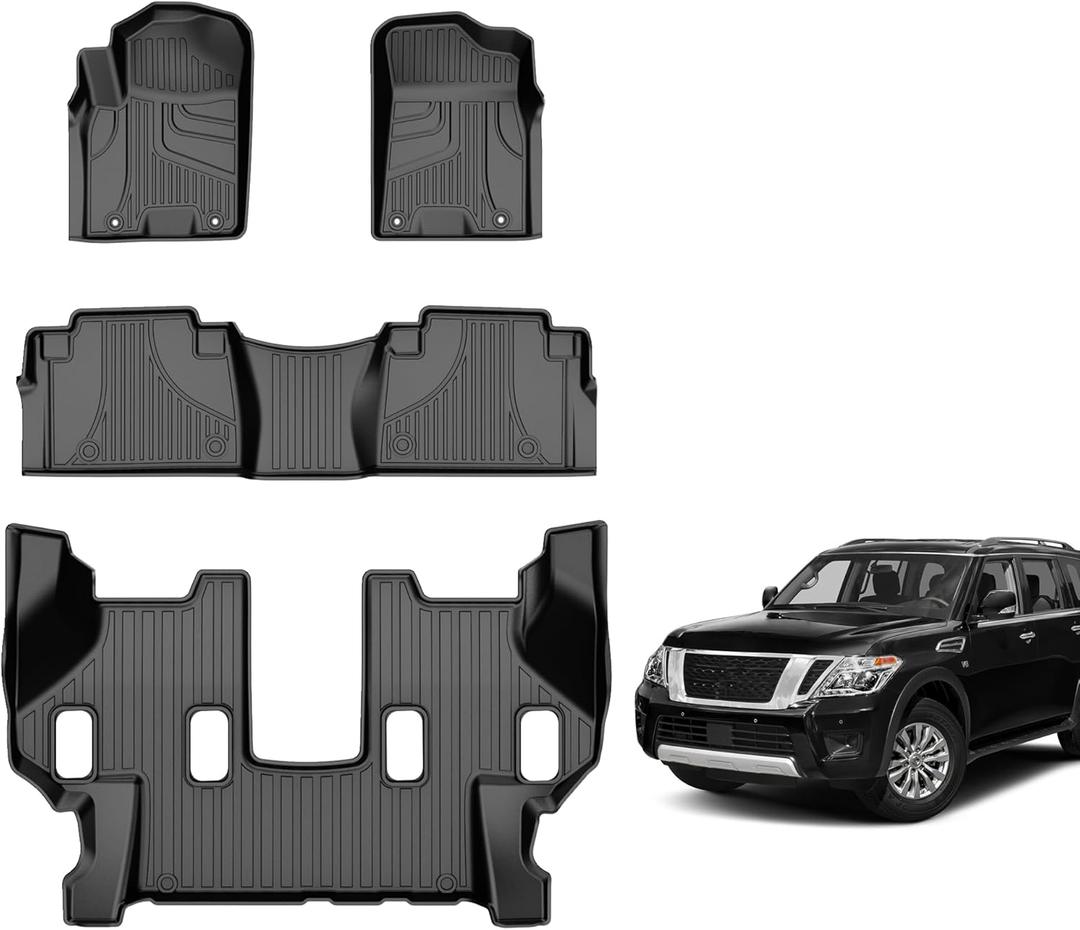 Floor mats Compatible with 2019-2024 Armada/Infiniti QX80 (7 Seats) : Custom Fit All Weather TPE Heavy Duty Car Floor Liners 2019 2020 2021 2022 2023 2024 Armada Accessories