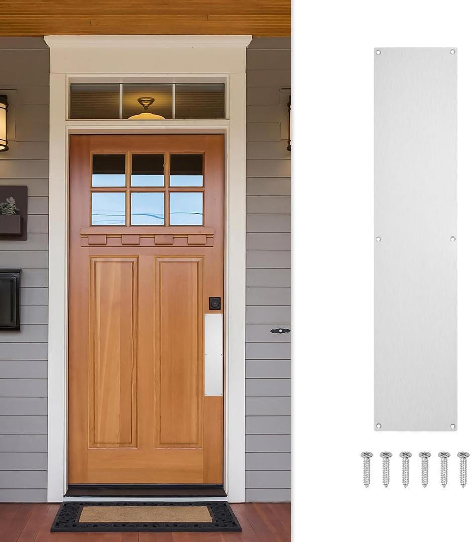 1 Pcs Push Door Plate - 3.3 x 15 Inches Aluminum Door Push Plate Door Kick Plate,1.5mm (1/16 Inch) Thickness,Metal Door Plate with 6 Screws for Door Interior Exterior (Silver)